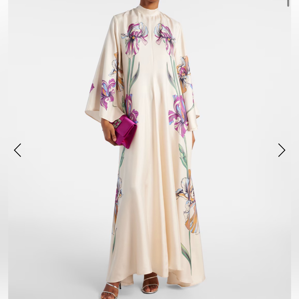 La Doublej Cream Maxi Dress With Purple Floral Print